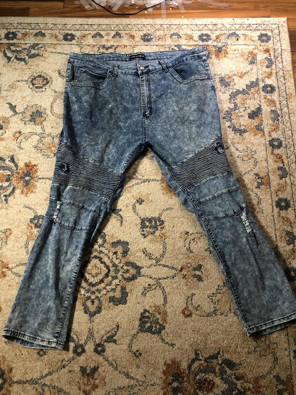 Phat Farm Jeans Mens 46x32 Blue Acid Wash Relaxed Tapered Stretch Moto Denim